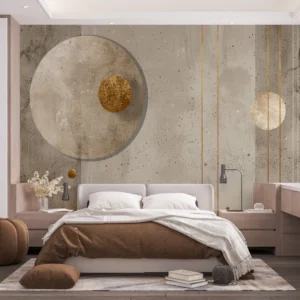 Papier peint géométrique abstrait doré sur fond texturé beige