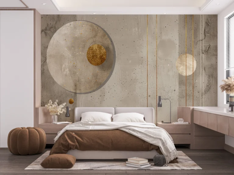 Papier peint géométrique abstrait doré sur fond texturé beige – Main