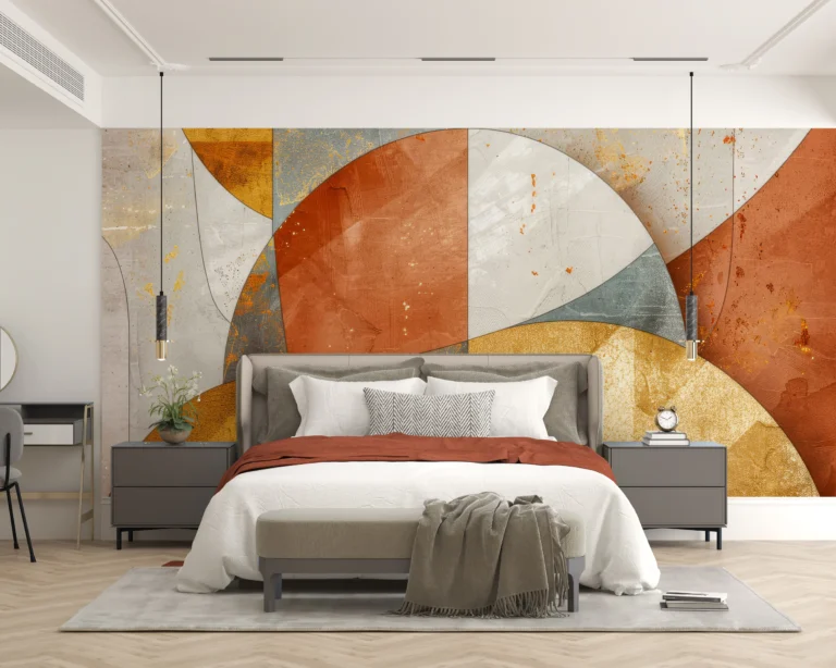 Papier peint abstrait géométrique aux tons ocre et dorés – Main