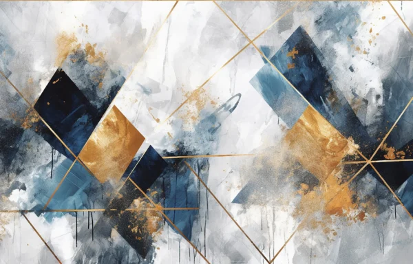 Papier Peint Géométrique Abstrait Bleu Or Moderne Artistique – Gallery