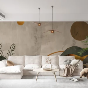 Papier Peint Paysage Abstrait Montagnes Terracotta Style Minimaliste Moderne