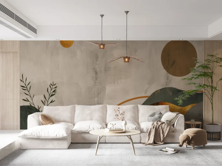 Papier Peint Paysage Abstrait Montagnes Terracotta Style Minimaliste Moderne – Main