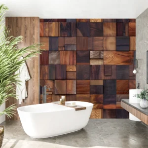 Papier Peint Mosaïque Bois Texturé Relief Naturel Chaleureux