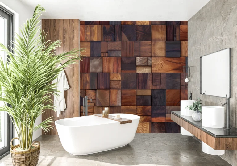 Papier Peint Mosaïque Bois Texturé Relief Naturel Chaleureux – Main